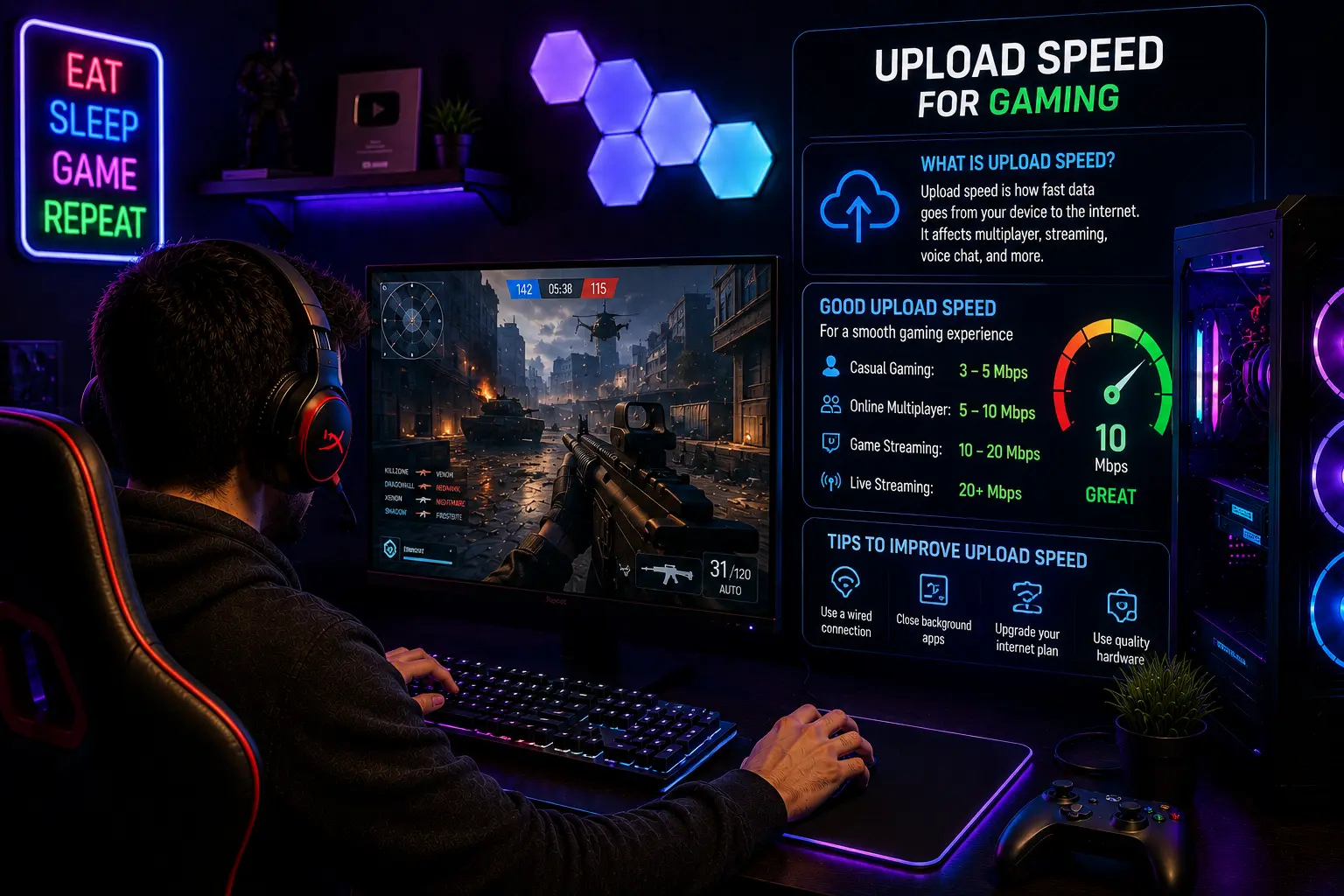 good upload speed for gaming