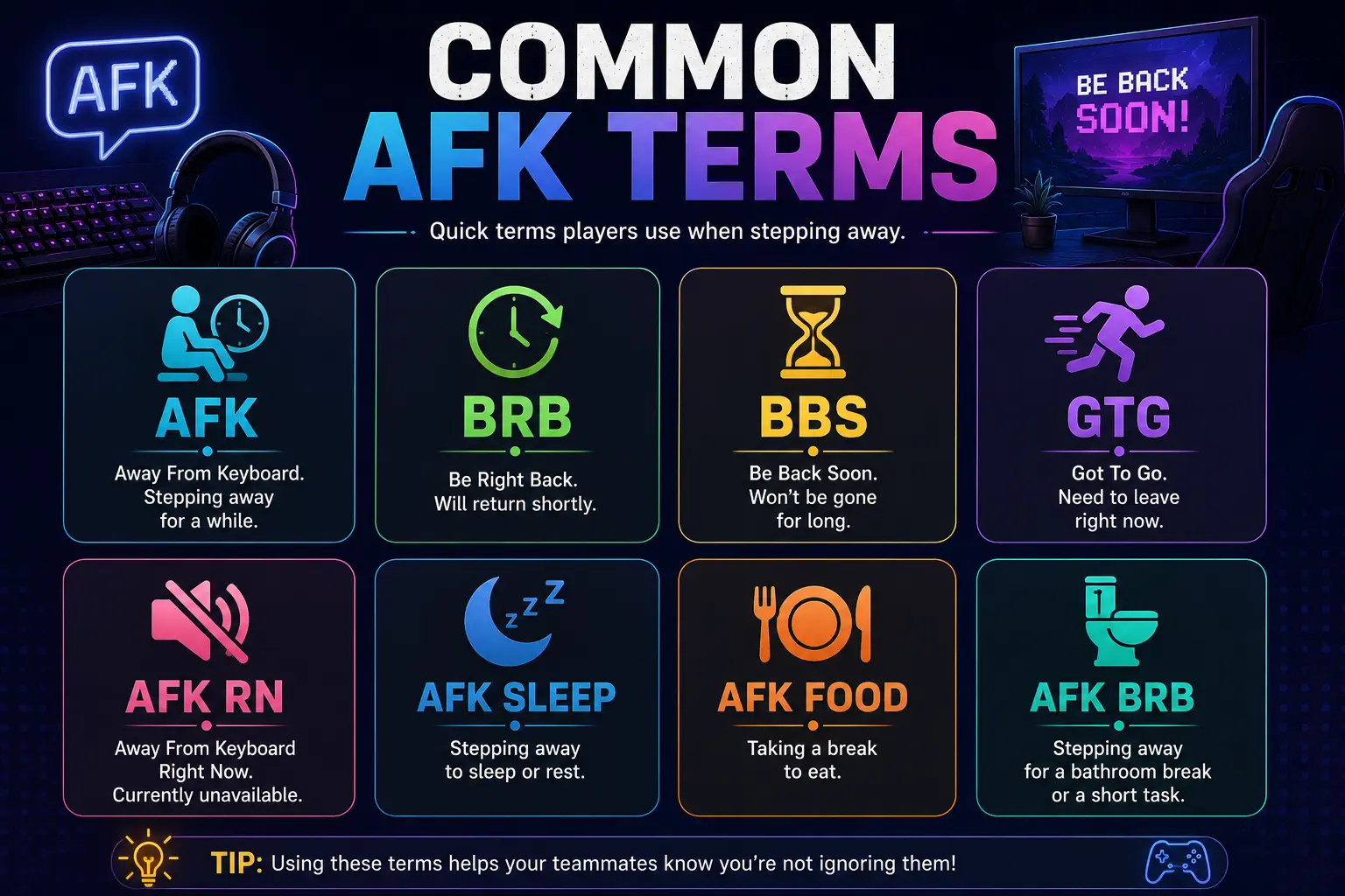 What is AFK in Gaming? (Meaning, Origin & Examples) 7 Common AFK Terms You'll See in Chat