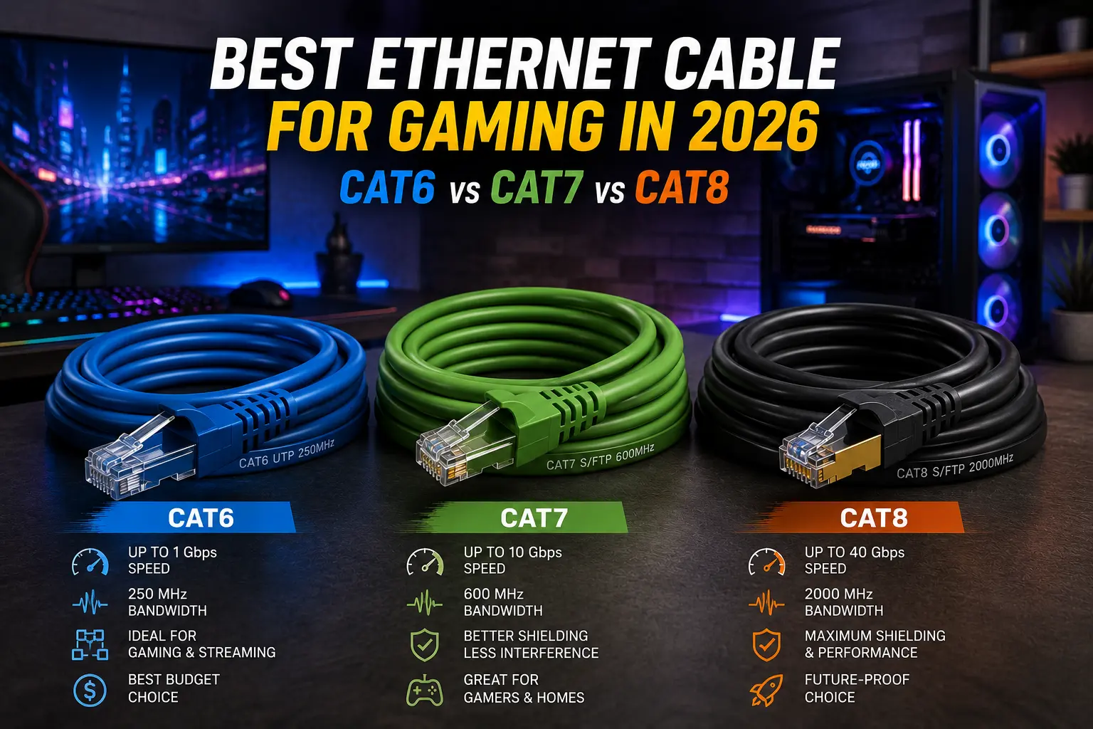 Best Ethernet Cable for Gaming in 2026 (Cat6 vs Cat7 vs Cat8) 2 Best Ethernet Cable for Gaming in 2026 (Cat6 vs Cat7 vs Cat8)