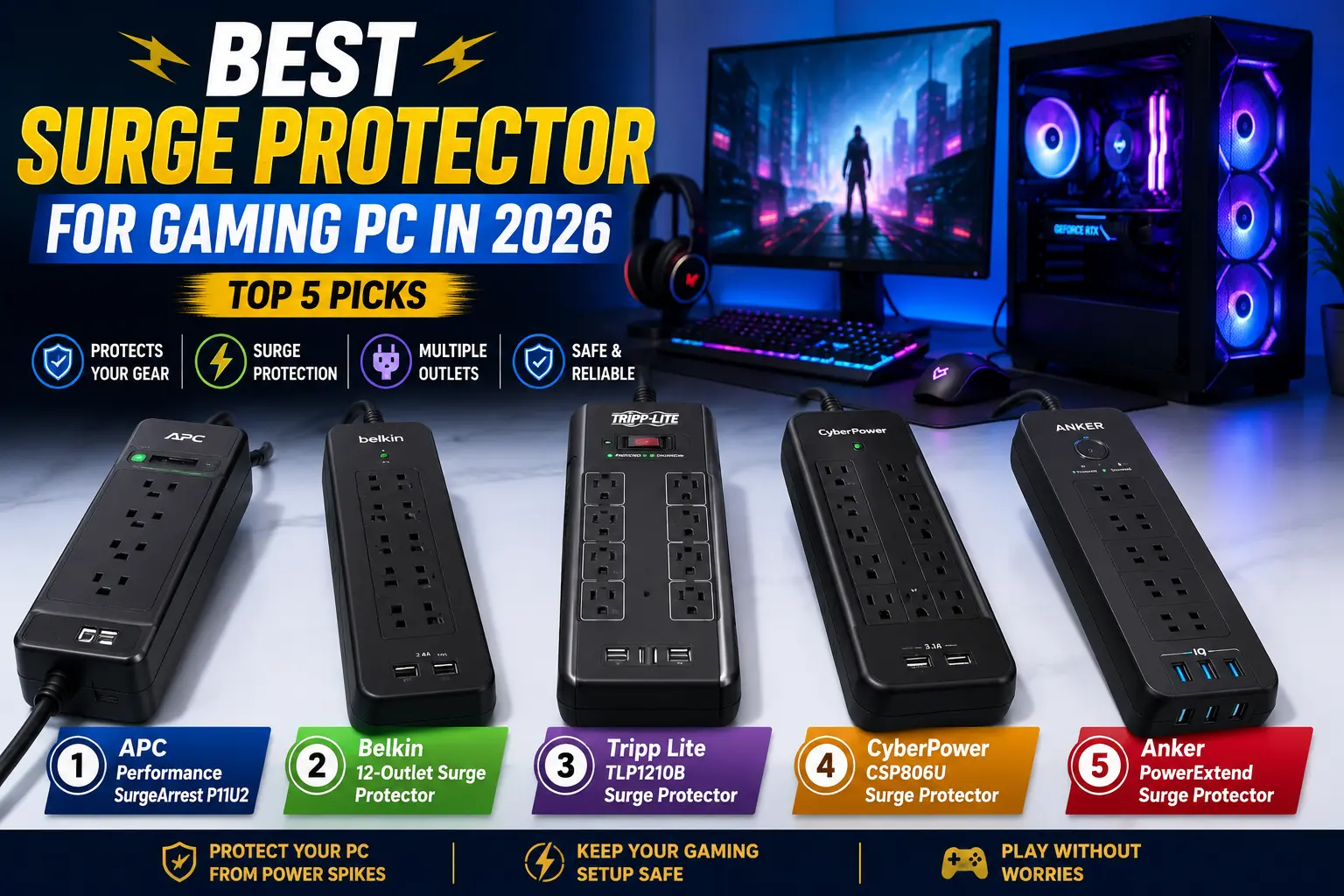 Best Surge Protector for Gaming PC in 2026 (Top 5 Picks) 2 Best Surge Protector for Gaming PC in 2026 (Top 5 Picks)