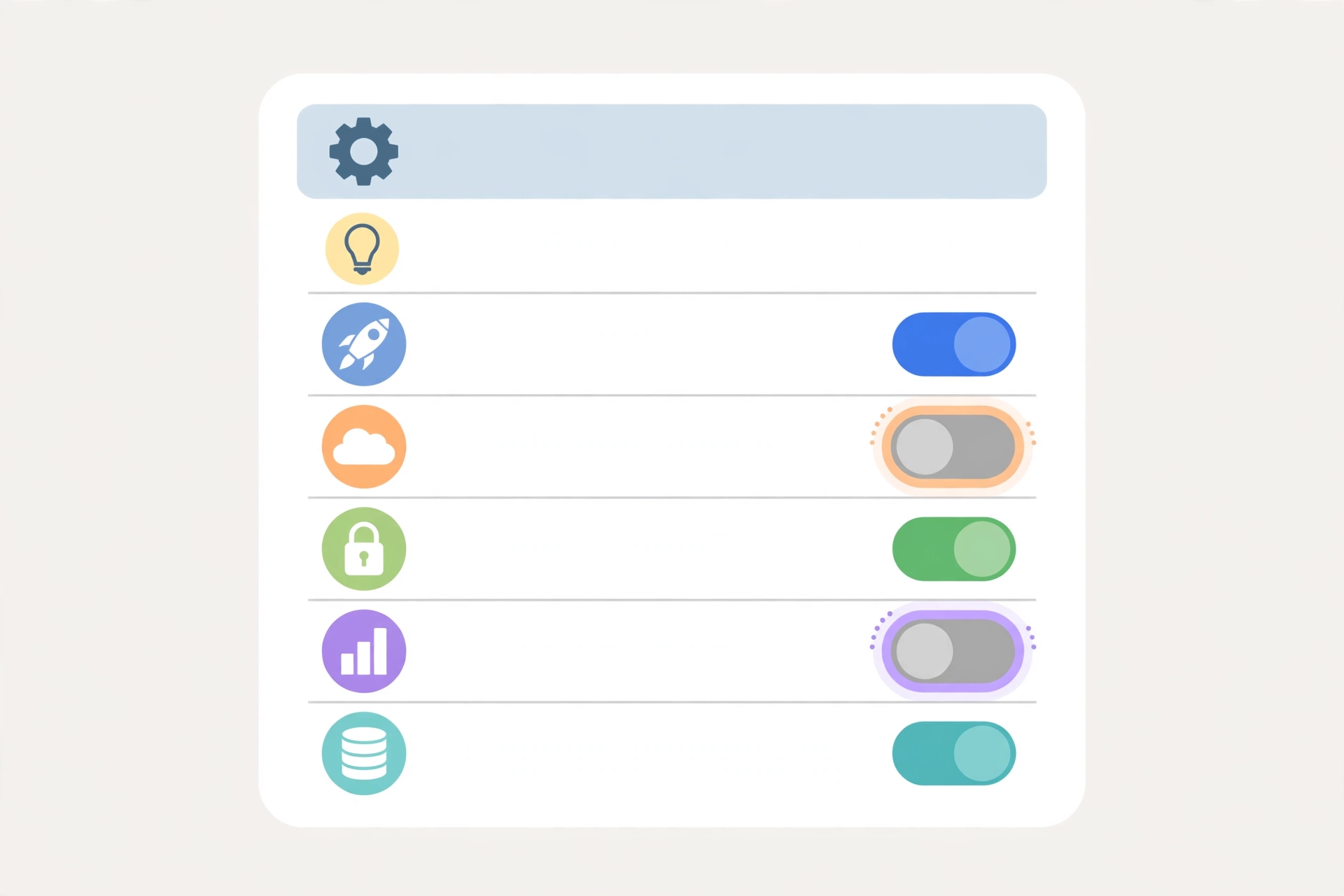 Illustration of a startup apps list where unnecessary programs are being switched off to speed up boot time